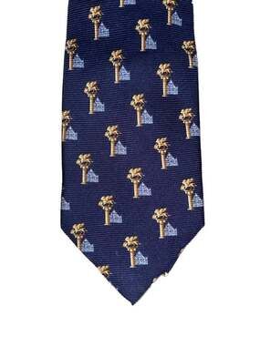 RICCI Como Firenze 100% Silk Navy Tie with Gold Figurine Pattern Made in Italy